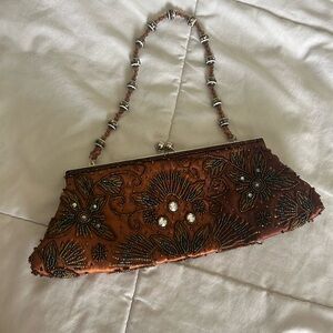 Embellished Brown Clutch Bag